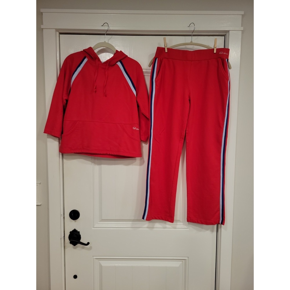 VTG Mountain Lake Casuals Red Tracksuit Set Hoodie Sweatpants Womens PM Petite